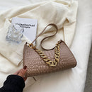 Women Fashion Shoulder Bag Alligator Pattern PU Chain Tote Handbag (Khaki)