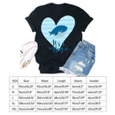 Heart-shaped Print Whale Letter Tea T-Shirt (Black M)