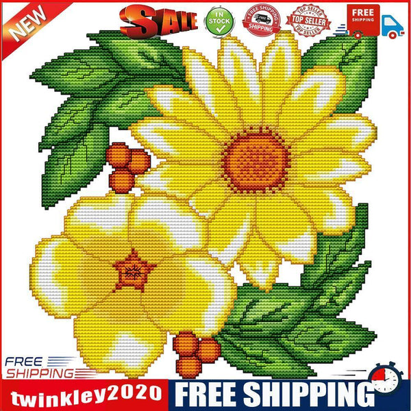 14CT Stamped Cross Stitch Kit DIY Yellow Flower Embroidery Decor (H616)