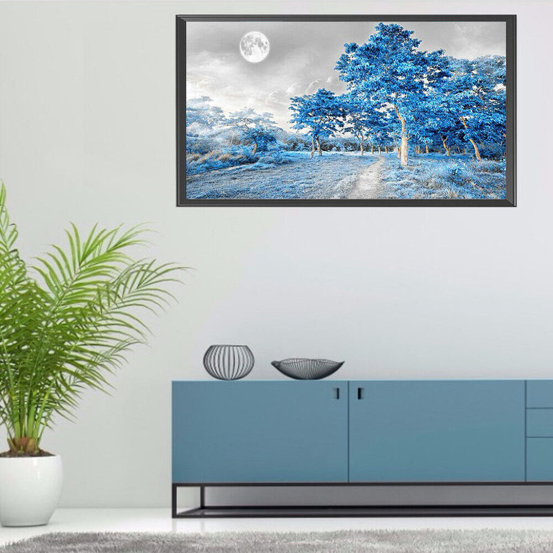 5D Diamond Painting Kit Blue Woods Full Round Drill DIY Landscape Wall Art