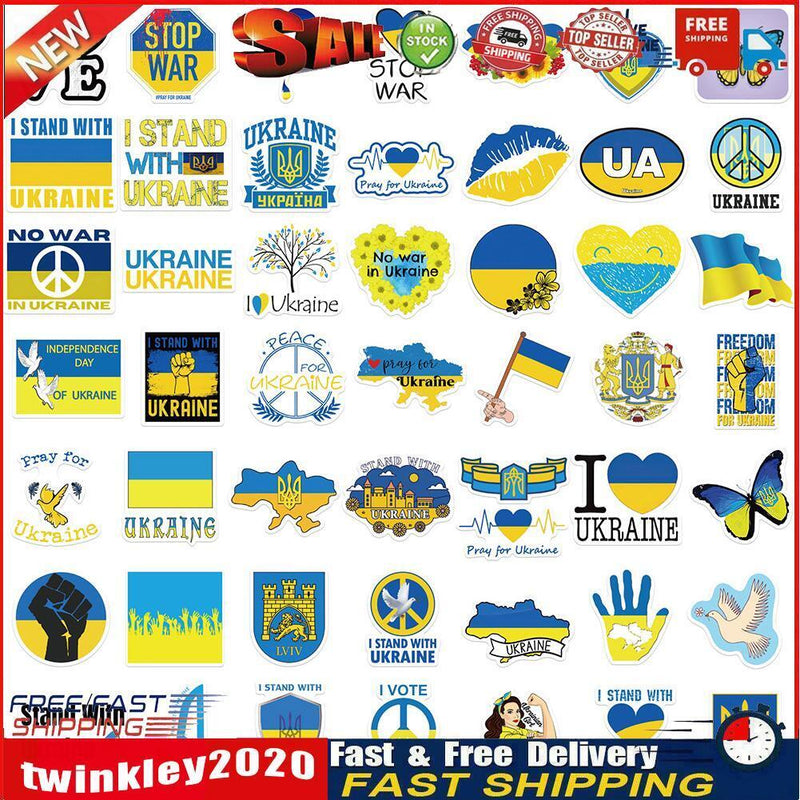 50pcs Ukraine Stop War Hope Peace Decals Graffiti DIY Waterproof Stickers Newly