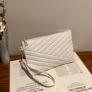 Women PU Envelope Bag Solid Color Zipper Luxury Clutch Purse Bag (White)