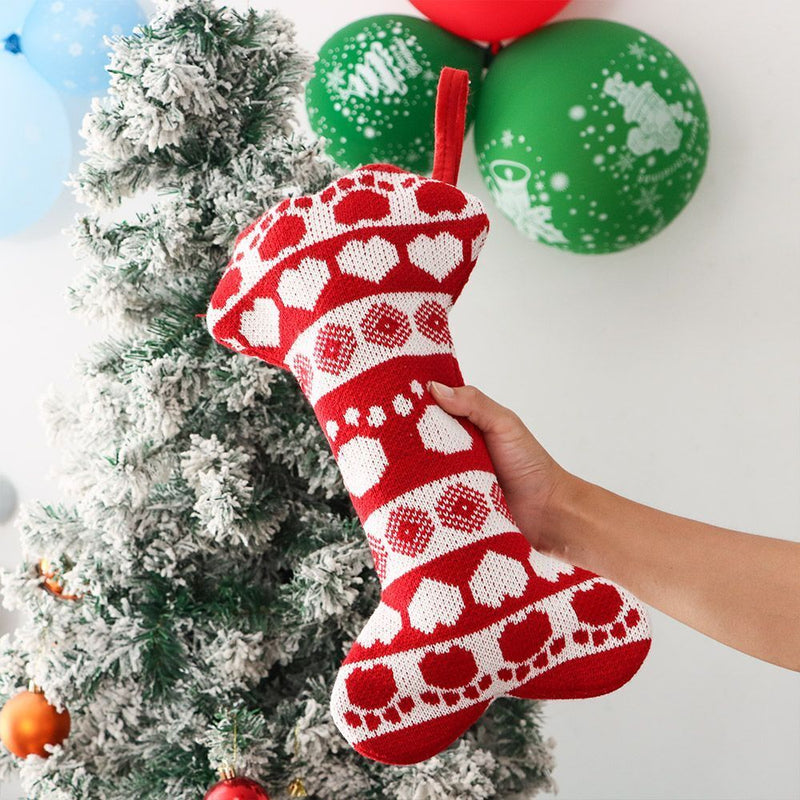 Decoration Party Pet Dog Christmas Stockings Bone Shape Stockings Knit Hanging