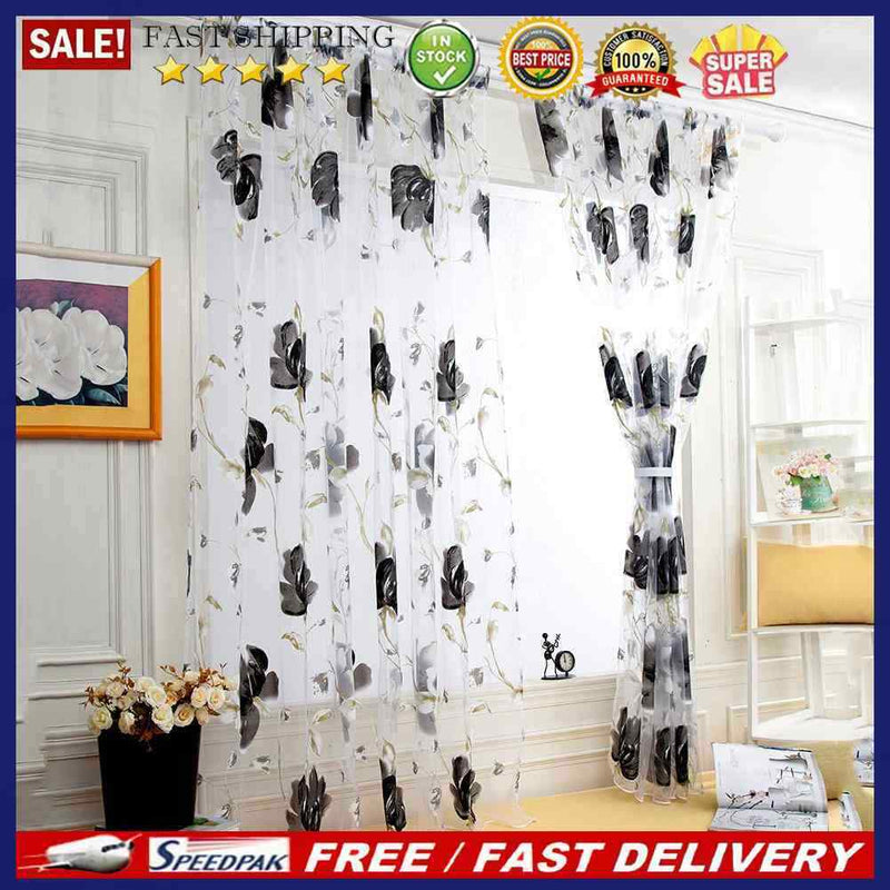 Big Flower Tulle Blackout Curtains Window Drape for Bedroom Decor(Grey)