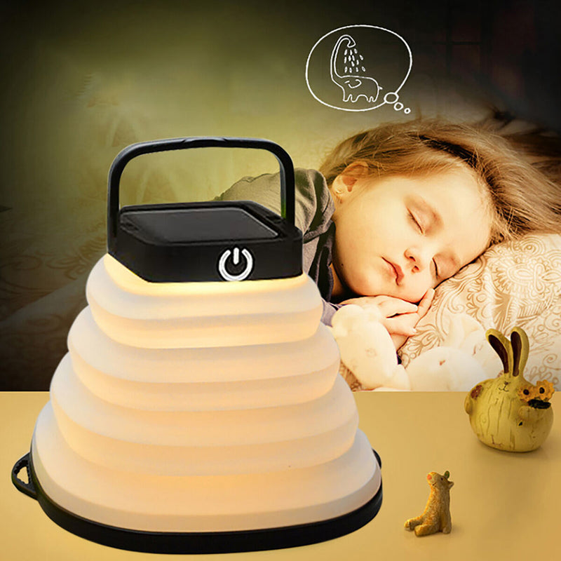 LED Solar Camping Lantern USB Rechargeable Collapsible Tent Lamp (Black) Newly