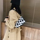 Women Plush Shoulder Underarm Bag Cow Print Fashion Winter Handbag Tote (1)