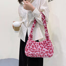 Women Plush Fur Animal Print Handbag Small Underarm Bag (Pink Leopard)