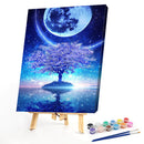 Frameless Painting By Number Moon Tree Reflection DIY Handmade Drawing On Canvas