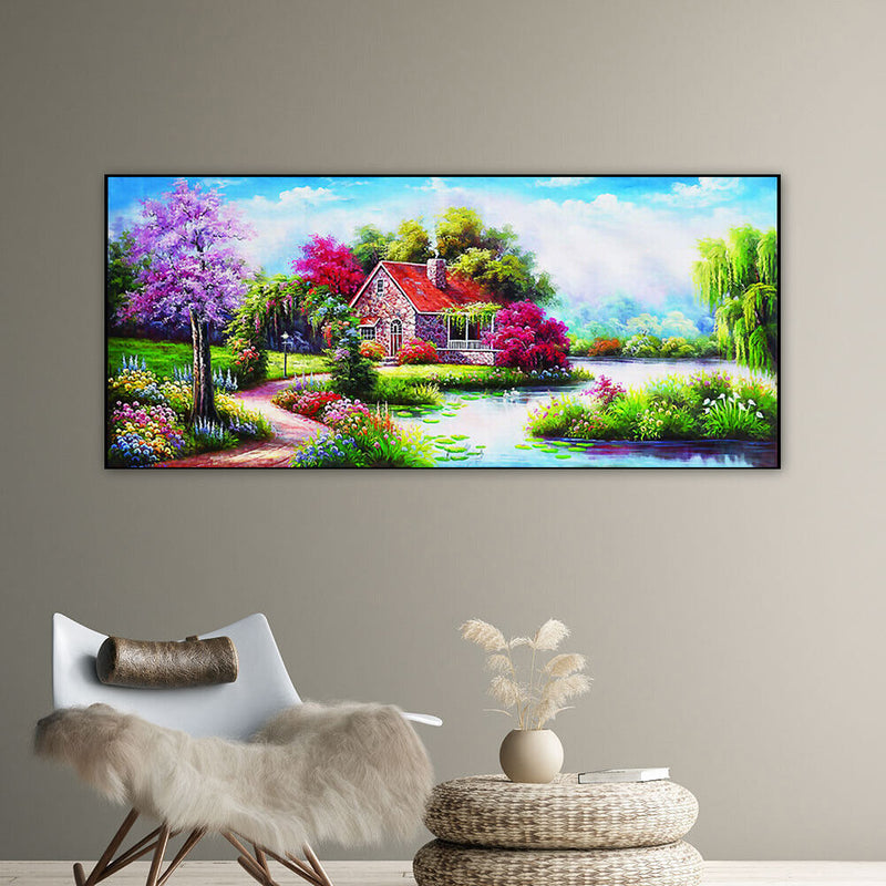 Cabin in Woods Oil Paint By Numbers Canvas Picture DIY Home Decoration Gift