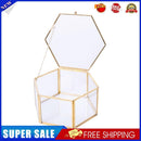 Hexagon Transparent Glass Jewelry Box Wedding Ring Earrings Holder (Square)