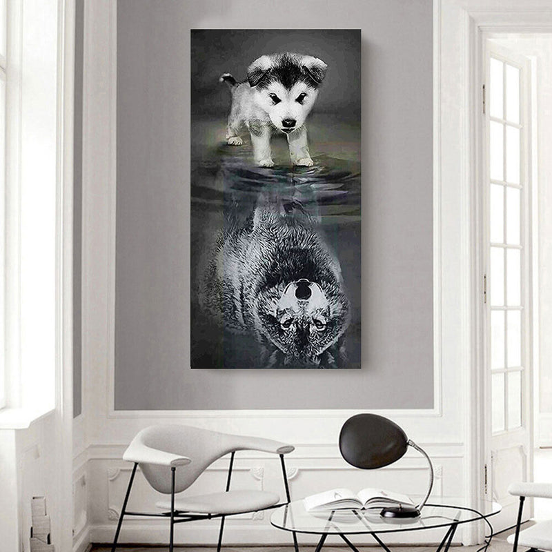 Dog Reflection Wolf Oil Paint By Numbers Kits DIY Handpainted on Canvas Wal