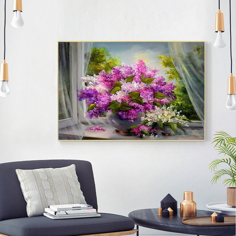Painting By Numbers Kit Craft DIY Purple Flowers Digital Oil Art Picture Decor
