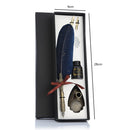 Retro Calligraphy Feather Dip Pen with 2 Nib Set Writing Gift (Navy Blue) Newly