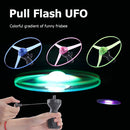 Funny Pull String Colorful LED Light Up Flying Saucer Disc Kids Development