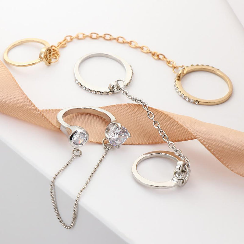 Women Men Party Jewelry Chain Rings Open Finger Rings Multi-layer Punk Rings