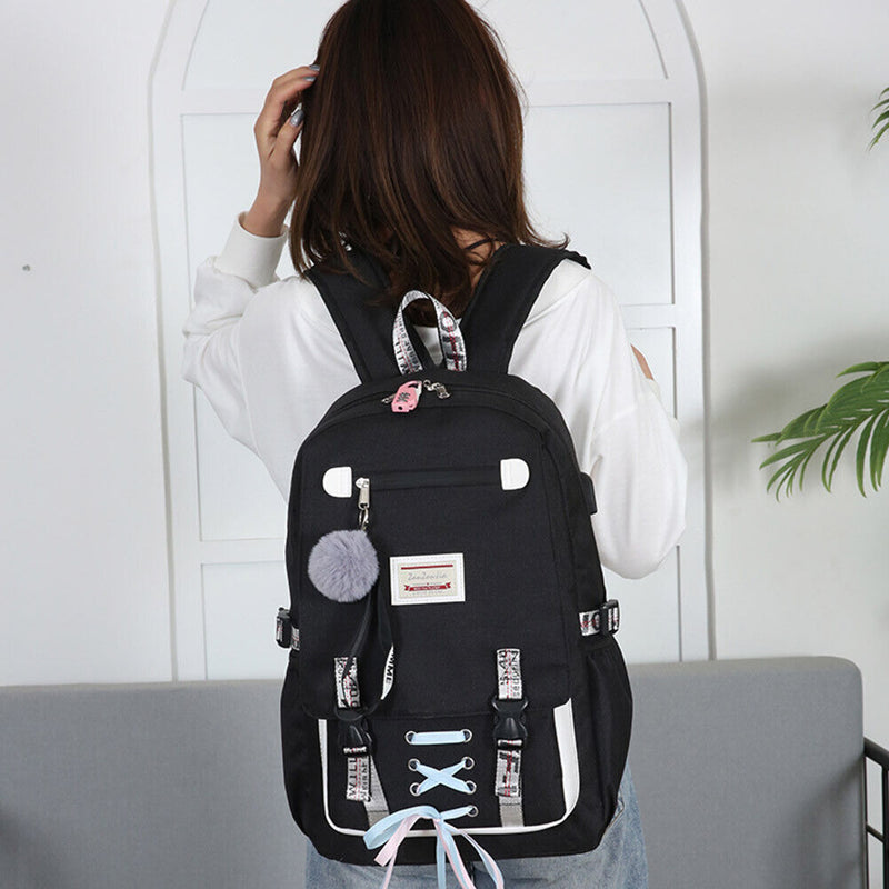 #A Casual Backpack Large-capacity School Backpacks Pompom Zipper for Outdoor S
