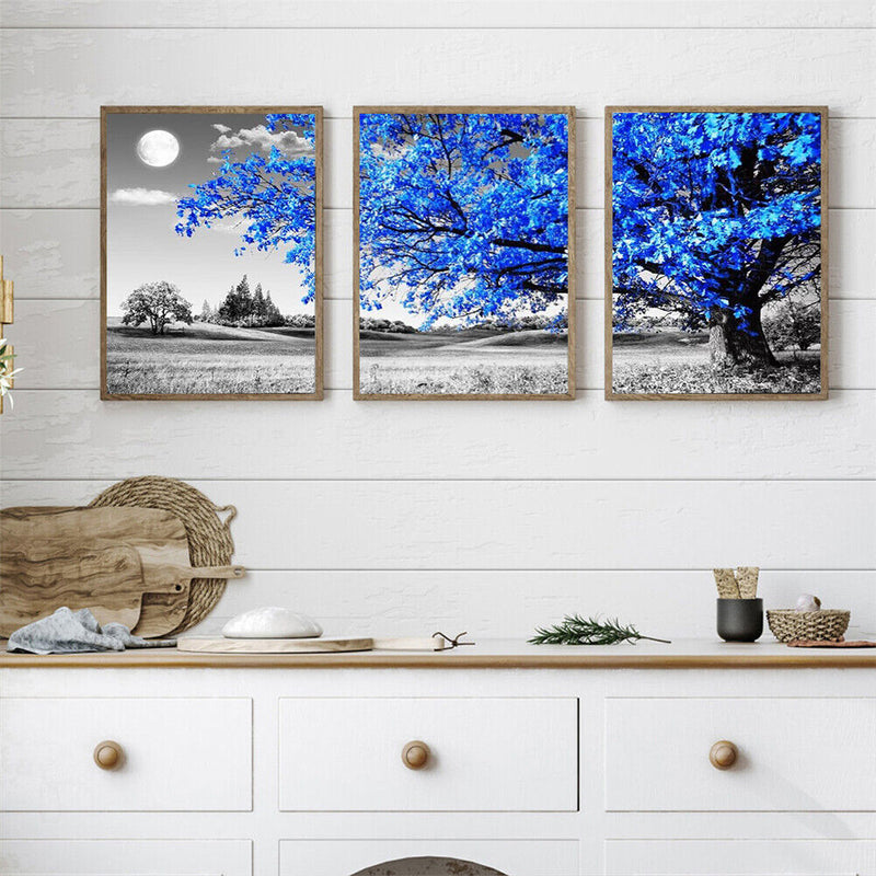 Canvas Paint By Numbers Blue Tree Oil Hand Painted Drawing Kit Home Decoration
