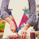 Flower V Printed Linen Apron Waterproof Kitchen Cooking Bibs (82X68CM)