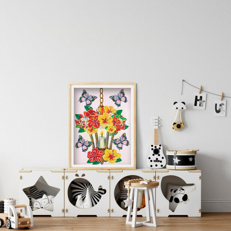Diamond Painted 5D DIY Lamp and flower Partial Special Rhinestone Set