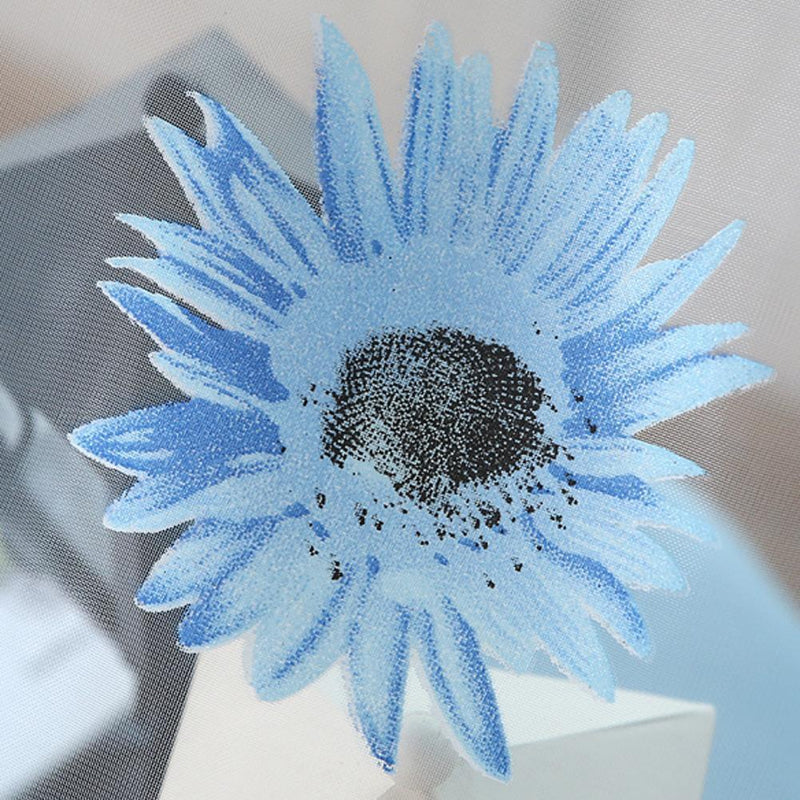 Sunflower Print Window Door Curtain Tulle Curtains for Living Room (Blue)