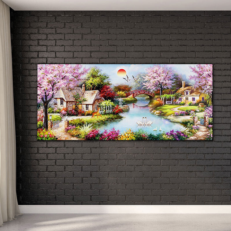 Hut by Lake Oil Paint By Numbers Kits Canvas Wall Art DIY Gift for Adults Child