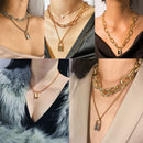 Charm Multi-Layer Chain Stainless Steel Lock Pendant Punk Necklace Bib Choker