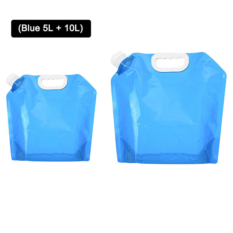 2pcs 5L/10L Portable Outdoor Foldable Water Bag Camping BBQ Carrier (Blue) Newly