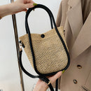 Women Hollow Straw Handbag Woven Beach Holiday Leather Shoulder Crossbody Bags