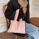Women Winter Soft Fur Solid Color Top-handle Bag Small Handbag (Pink)