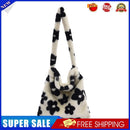 Fashion Women Flower Print Plush Shoulder Bag Winter Large Handbags (Black)