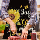 Sunflower Printed Linen Apron Waterproof Kitchen Cooking Bibs (82x68cm)