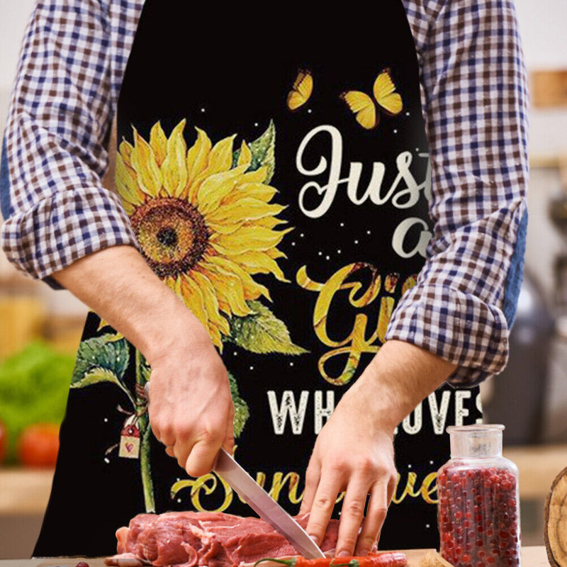 Sunflower Printed Linen Apron Waterproof Kitchen Cooking Bibs (82x68cm)