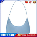 Women Solid Color Nylon Tote Bag Crescent Zipper Top-handle Bag (Blue)