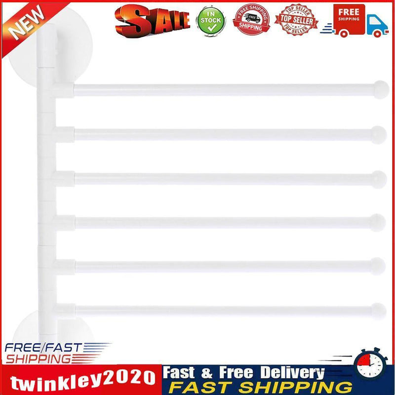 5 Bar Wall Mounted Rotating Towel Rack Bathroom Bath Towel Holder (White) Newly