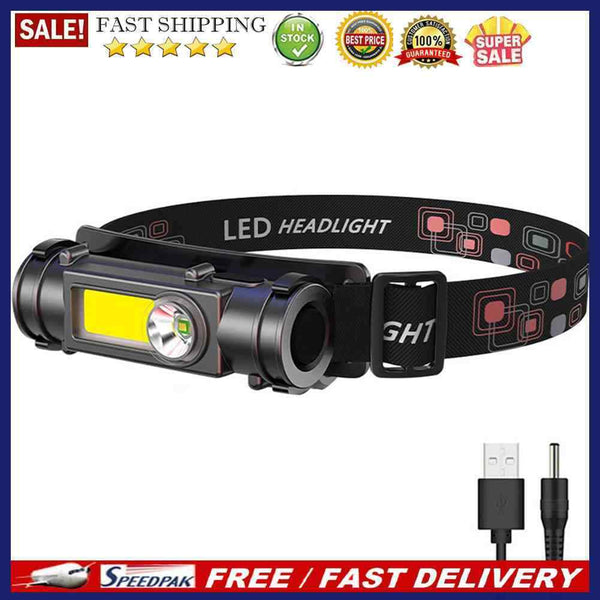 Built-in Battery USB DC Rechargeable Headlight Hiking Strong Headlamp w/ Ma