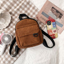 Women Preppy Style Multi Pocket Shoulder Bag Solid Color Corduroy Backpacks