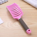 Plastic Nylon Anti-Static Hair Brush Curved Row Scalp Massager Comb (Pink)