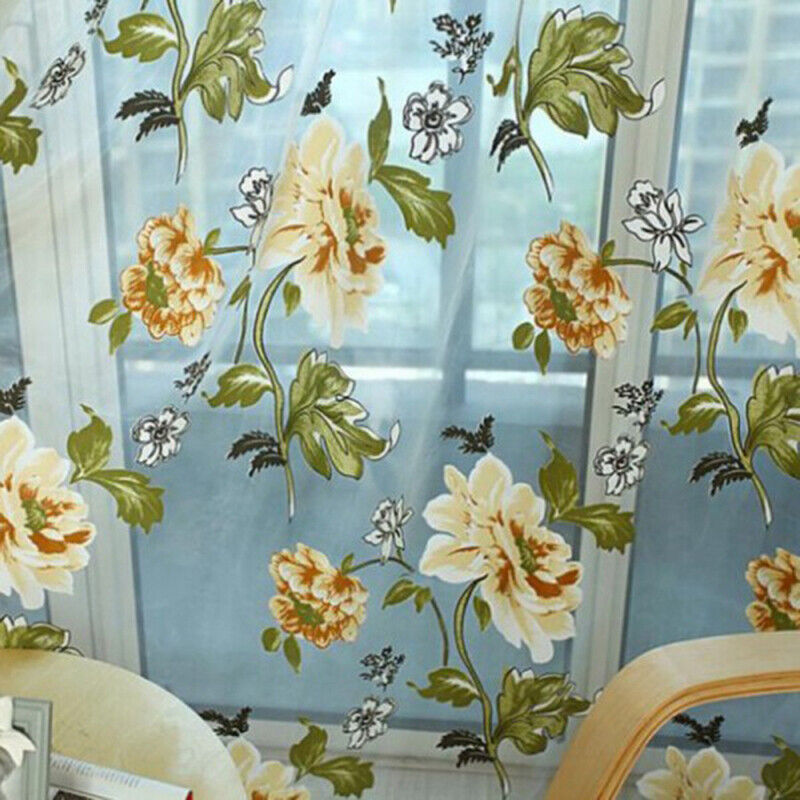 Window Curtain Flower Sheer Pattern Voile Valances Yellow 100x200cm
