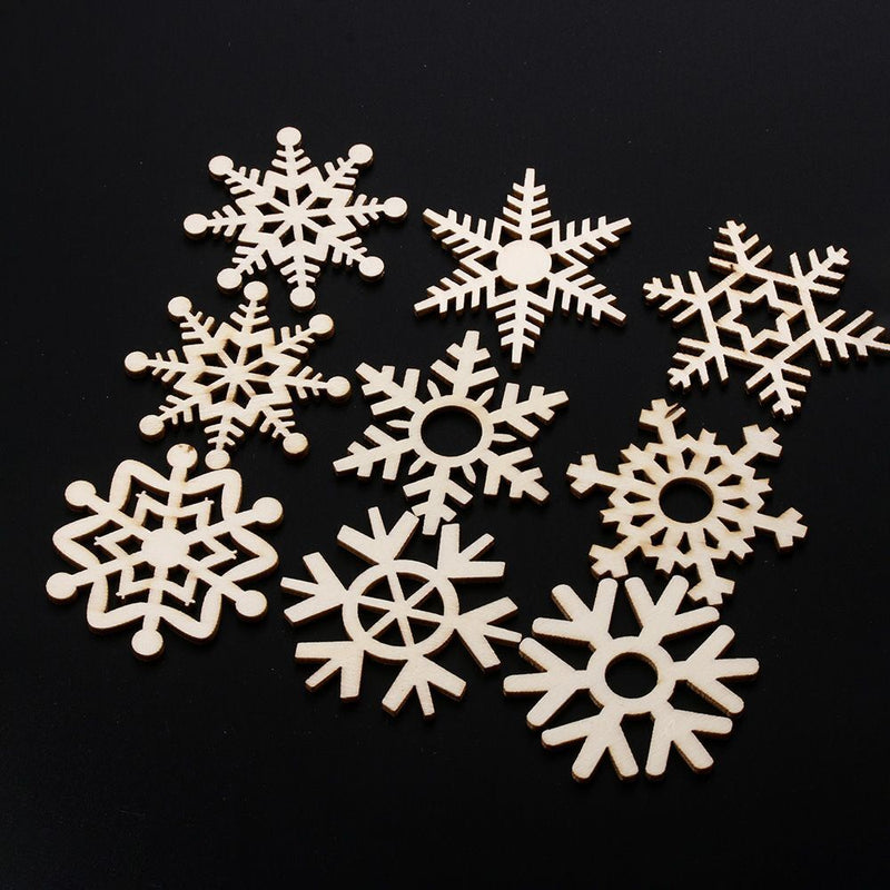 Wooden Pendants Christmas Snowflake Hanging Ornaments Wood Chip Xmas Decoration