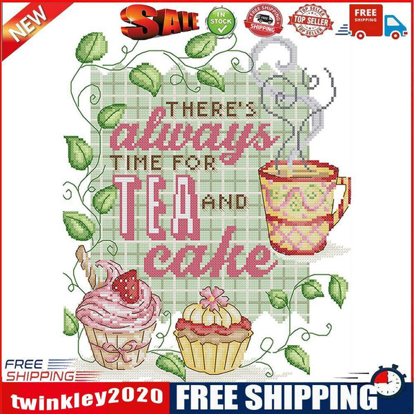 Cross-Stitch Kits Printed Canvas Tea Cake Embroidery DIY 14CT Stamp (J341)