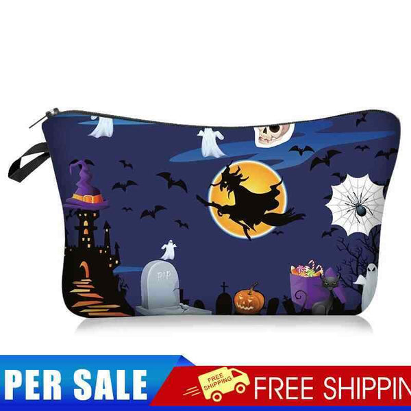 #A Halloween Printed Hand Hold Travel Storage Cosmetic Bag Toiletry Bag