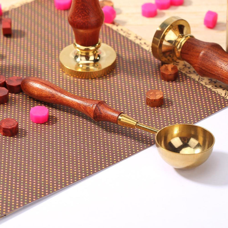 Retro Fire Sealing Wax Stick Metal Brass Spoon Wood Handle Furnace Pot Tool