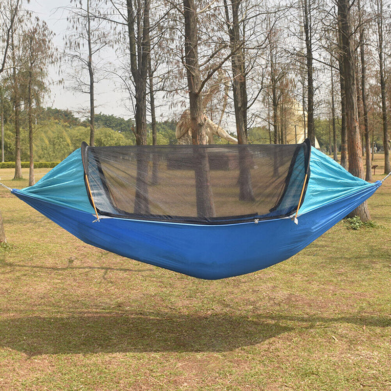 #A Camping Hammock with Mosquito Net 2 Person Aluminum Pole Tree House Swing Bed