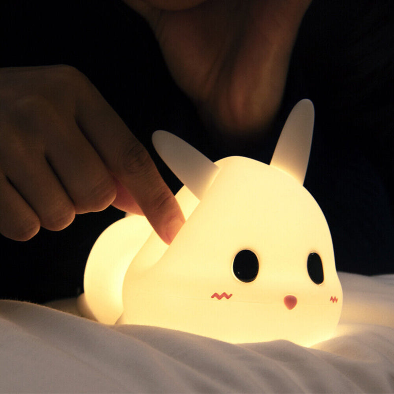 Rabbit LED Bedside Lamp Creative USB Remote Control Timing Night Lamp for Decor
