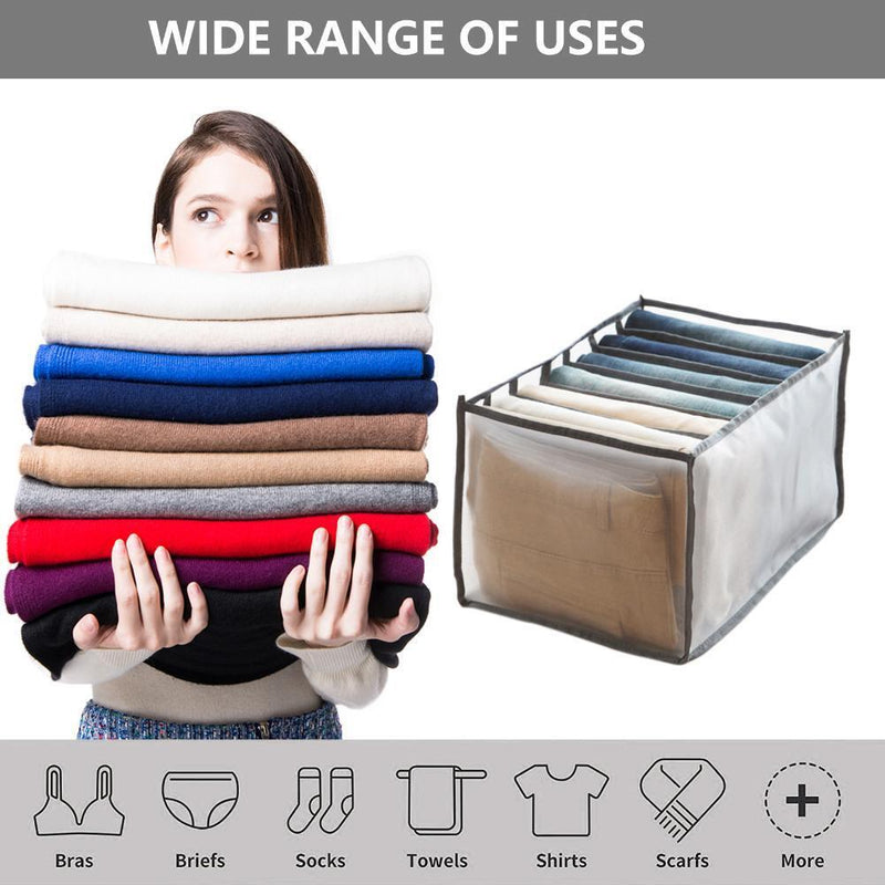 4pcs Drawer Organizer Cabinet Closet Divider for Jeans (7 Cell Grey)
