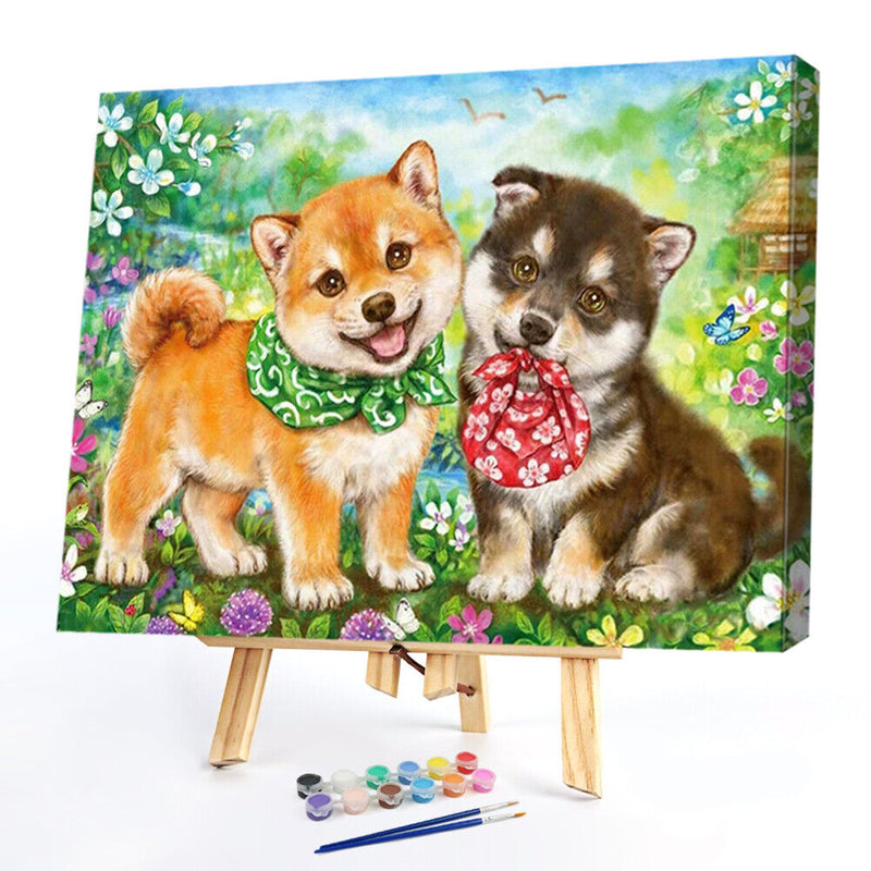 Frameless Painting By Numbers Little Dog DIY Handmade Drawing On Canvas Art Kit