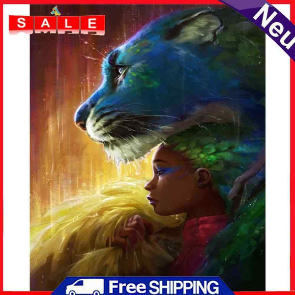 Girl and Tiger Oil Paint By Numbers DIY Drawing Picture Home Decoration No Frame
