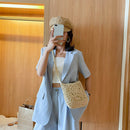 Flower Straw Shoulder Bag Women Beach Woven Crossbody Purse Handbag (Beige)