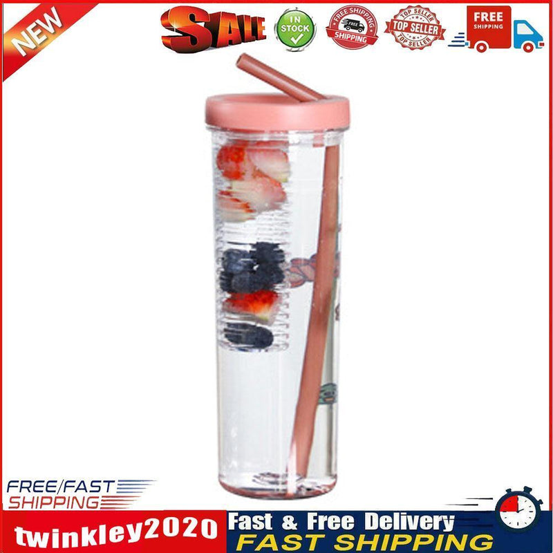 Plastic Water Bottle Straws Portable Tea Fruit Outdoor Travel Mug (Pink) Newly