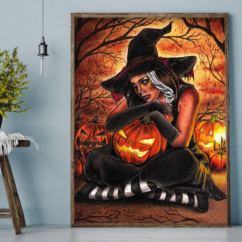 5D DIY Full Round Drill Diamond Painting Pumpkin Witch Handmade Hanging Crafts